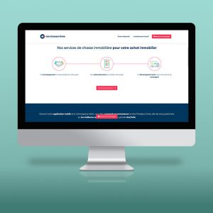 Conception d'une Landing Page, d'une newsletter et de posts pour LinkedIn et twitter pour la stratup Mon chasseur immo. Aperçu d'une section de la landing page.