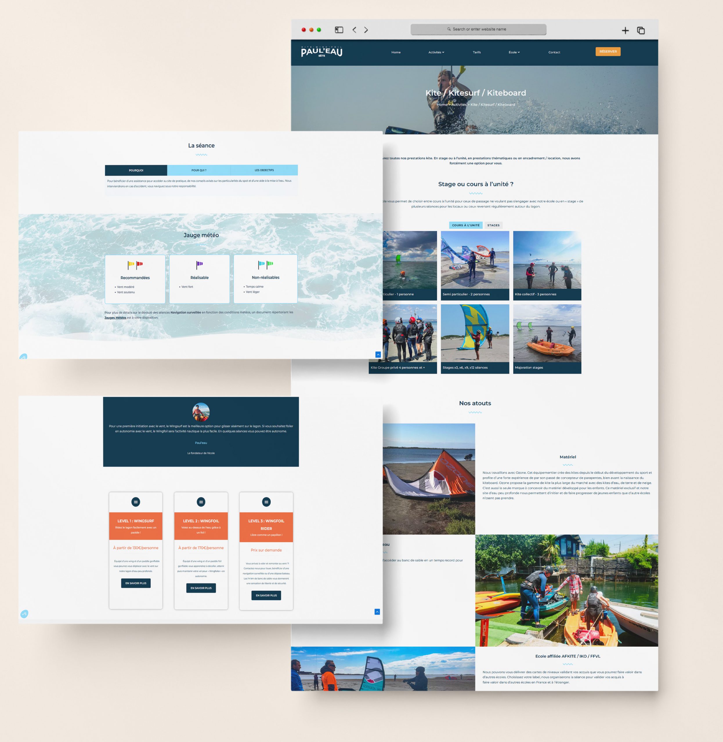 Images des pages Kite, Navigation surveillée et Wing.