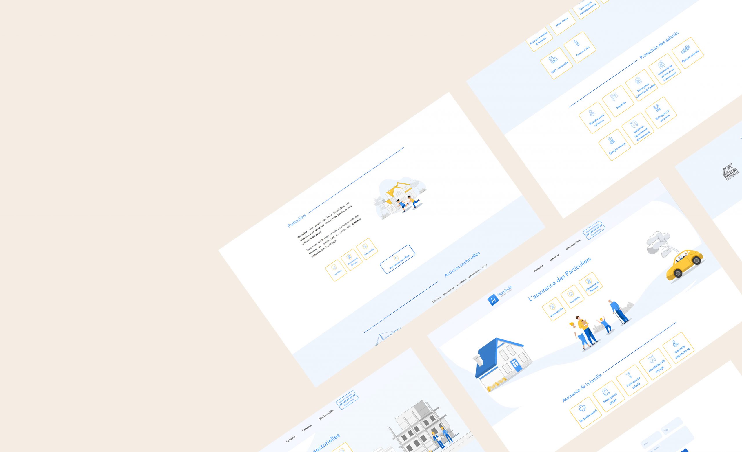 Images des pages refondues du site Humindis Assurance.