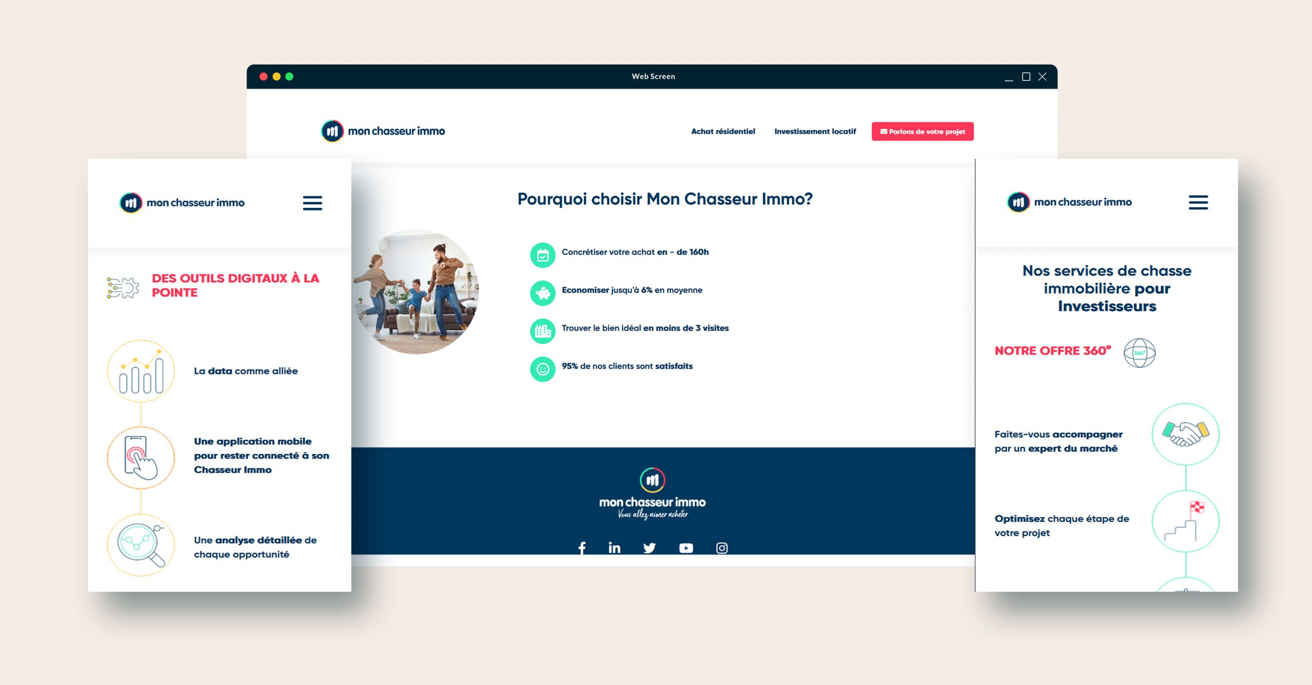 Images de plusieurs sections de la Landing page en version desktop et mobile.