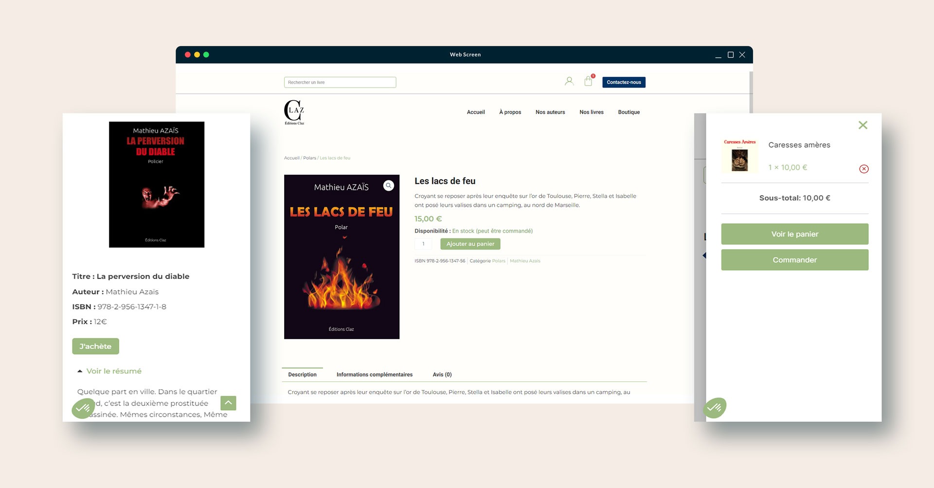 Photos du site des éditions claz en version desktop et mobile.